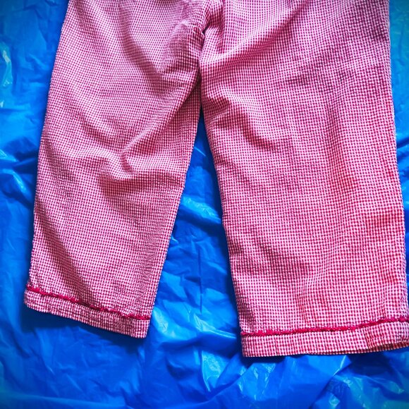 COTTAGECORE LOOSE SEERSUCKER RED & WHITE PANTS, SZ. 14 +PRINT GRANNY BLOUSE, LG - Picture 6 of 7